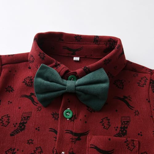 Image of Christmas Toddler Kids Boys Gentleman Clothing Sets Long Sleeve Cartoon Bowtie Shirts+Suspenders Pants Suits