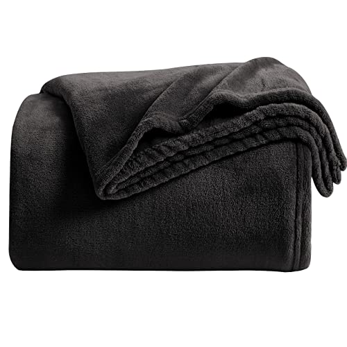 KMUSET Super Soft Throw Blanket Premium Silky Flannel Fleece Throw Size Black Microfiber Lightweight Blanket All Season Use