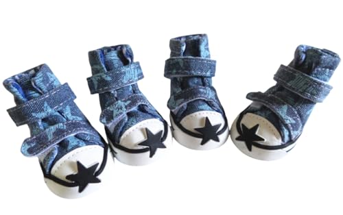 Diexgiy 犬用シューズ スターデニムシューズ 通気性 春夏 子犬用 テディ ビション 犬用 ペットシューズ (ブルー,6)