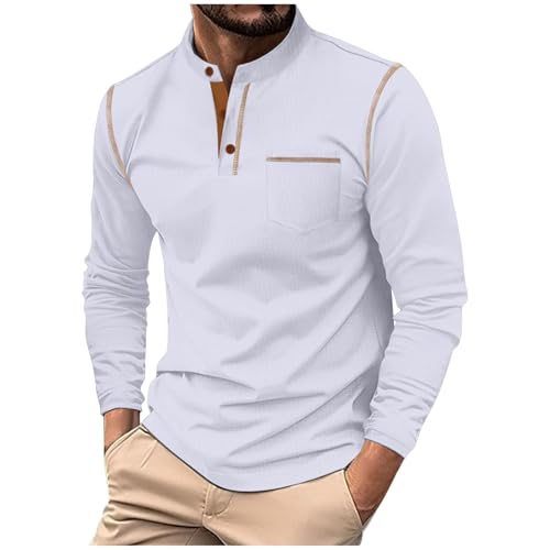Mens Henley Shirts Waffle Long Sleeve Sweater Lightweight Basic Sweatshirt Fashion Casual Button Collar T Shirts
