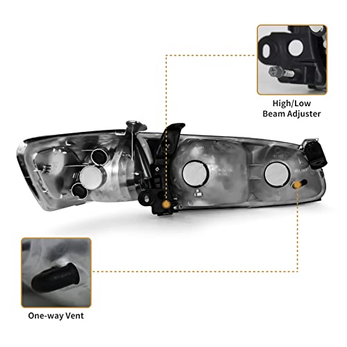 As Headlight Assembly Compatible With 2000-2001 Toyota Camry Headlamp Chrome Housing Amber Reflector Clear Lens Driver And Passenger Side #TOP2