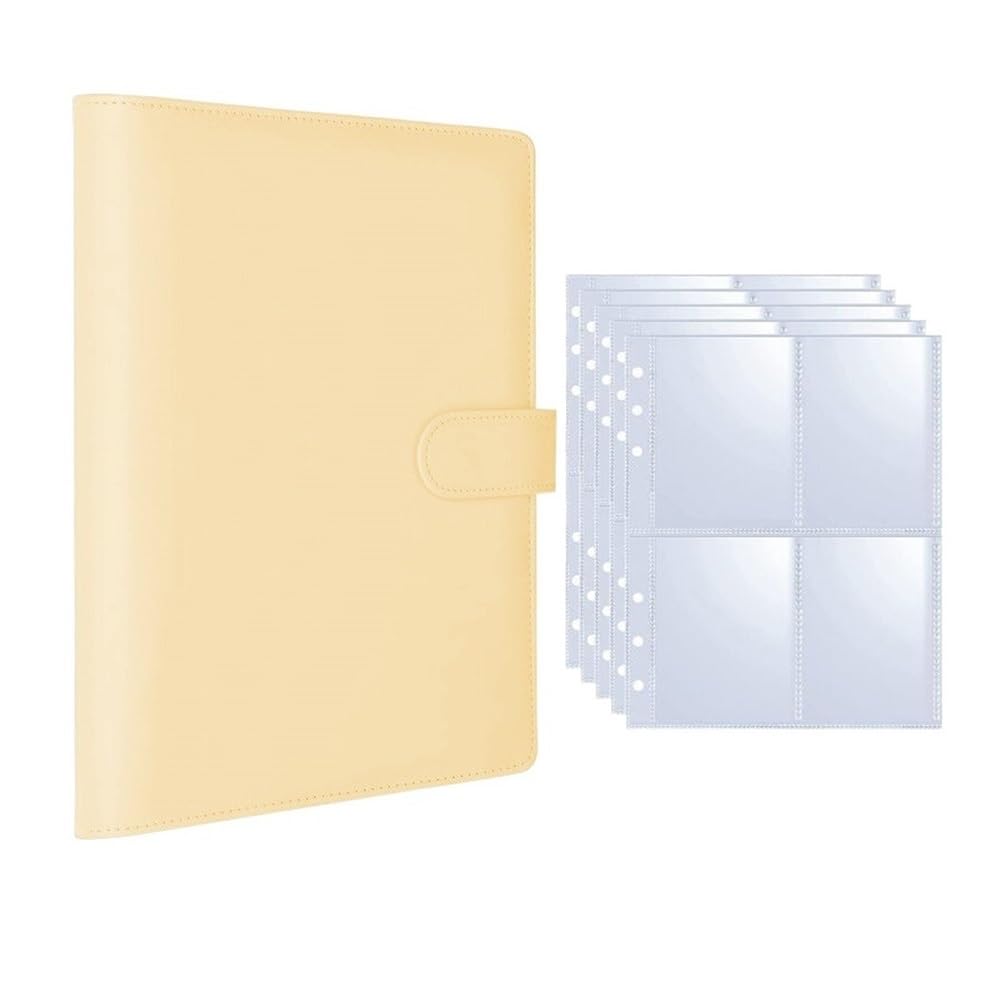 25pcs Page(4 Grids) Photo Card A5-Binder Albums Cards Collect Book Binder Photocard Holder(Yellow -25 pages)