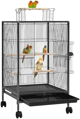 Yaheetech Bird Cage with Wheels for Pets Birds Canary Parrots Metal Cage 45.5 x 45.5 x 89.5 cm