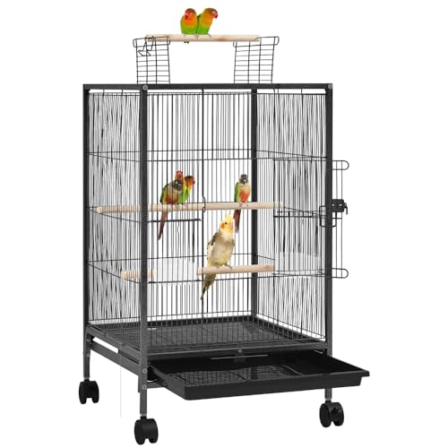 Yaheetech Vogelkäfig mit offenem Dach, Vogelvoliere mit Holzstangen und 360° drehbaren Rollen, 2...