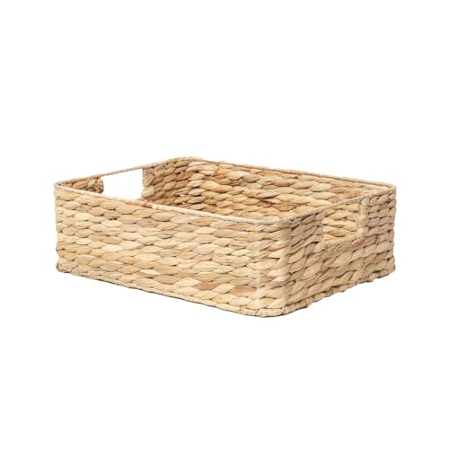 YAHUAN Water Hyacinth Storage Baskets for Organizing Drawer Basket With Handle Square Shallow Basket...
