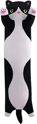 Almohada de felpa suave para el cuerpo de un gato, almohada larga de peluche de gatito, regalo para niños y novia (35.6 pulgadas, negro)