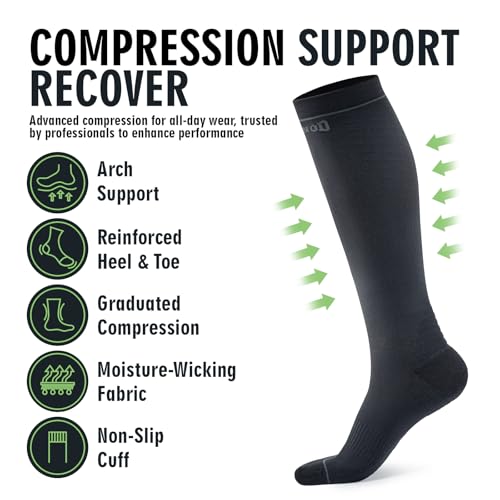 GOUNOD Compression Socks for Women & Men (2 Pairs) 20-30 mmHg - Circulation Support for Athletic, Travel, Nursing（Black） — view 3