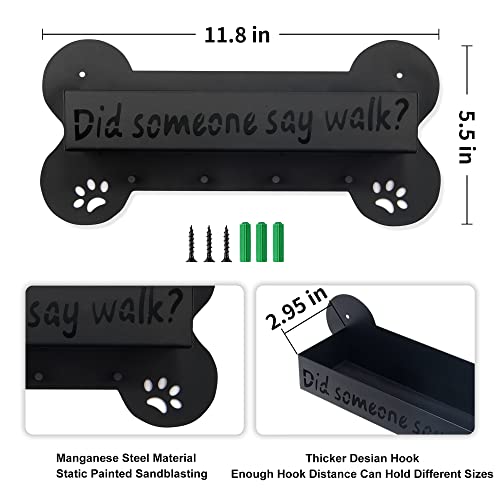 Deveosa Dog Leash Holder For Wall Decorative - Black Bone Shape Wall Mount Decor With 4 Hooks For Key And Leash Rack Hangers With Storage Shelf (Style 1) #TOP6