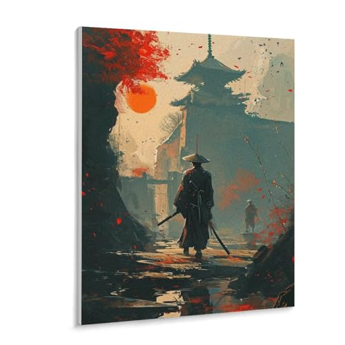 数字油絵 ラッセン 夕暮れ時の路上の日本の武士 デジタル油絵 数字キットによる絵画 DIY絵 手塗り イラストアート 数字キット塗り絵 壁飾り ホーム オフィス装飾 数字塗り絵 手工芸 初心者 大人 子供 贈り物 40×50cm