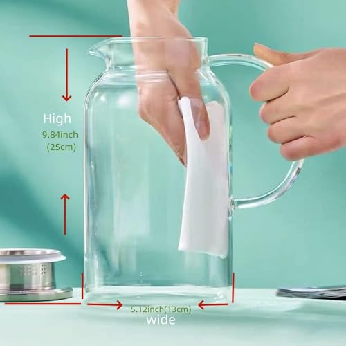 Glass Pitcher，85oz/2500ml Jug with Lid,Glass Carafe for Hot/Cold Water, Iced Tea Pitcher, Pitcher for Coffee by Cooko - Used condition - US$22.60