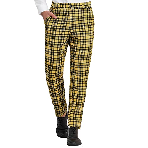 Mens Plaid Dress Pants Business Casual Office Work Suit Pants Comfort Stretch Flat-Front Chino Golf Pants Slim Fit Pencil Tapered Trousers with Pockets