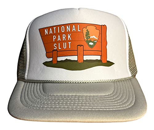 National Park Slut Snapback Trucker Hat For Men Or Women, Vintage Fit With Funny Novelty Graphic, Custom Mesh Cap Gray/White #TOP2