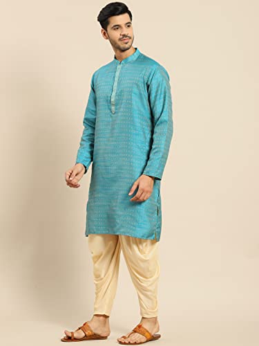 Image of Men's Black Art Silk Regular Fit Ethnic Motifs Kurta | Indian Kurta | Festive Ethnic Kurta with Embroidered Packet