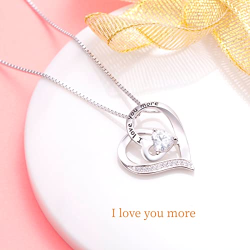 Flyow I Love You More Heart Necklace For Women Girls Sterling Silver Cz Pendant 18 Inch, Best Valentine's Day Jewelry Gifts (I Love You More) #TOP4