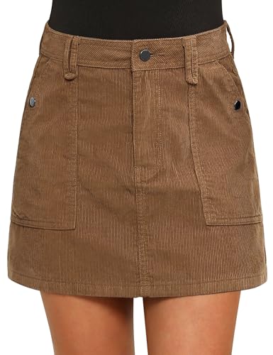 Fengbay Corduroy Skirt Women Casual High Waist Fall Winter A Line Mini Skirts for Women with Pocket Coffee Brown
