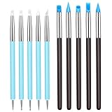 10 PCS Rubber Clay Sculpting Tools, Silicone Sculpting and Polymer Clay Tools, Modeling Dotting Tools & Pottery Craft Use for DIY Handicraft, Silicone Brush, Sculpture Pottery, Nail Art(Blue & Red)