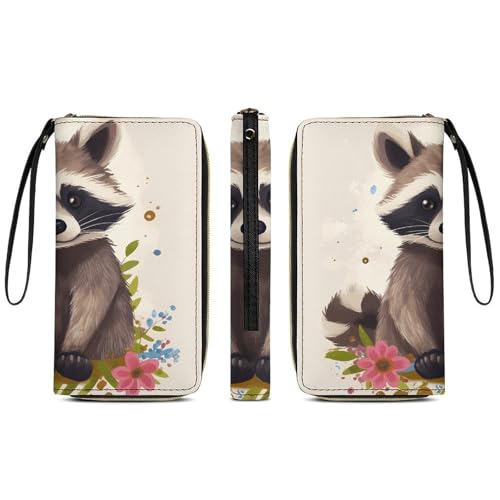 Raccoon Wallets for Women Long Wristlet Leather Wallets with Zipper Holder Large Capacity Coin Pocket3