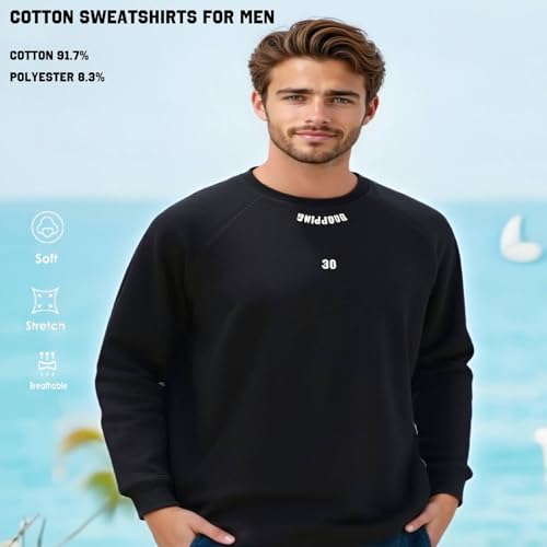 Men's Crewneck Cotton Sweatshirt Long Sleeve Shirts Solid Pullover for Workout Running Athletic Lounge3