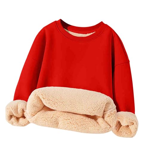 Girls Fleece Lined Sweatshirts No Hood Crewneck Long Sleeve Pullover Top Kids Winter Thermal Warm Sweatshirt