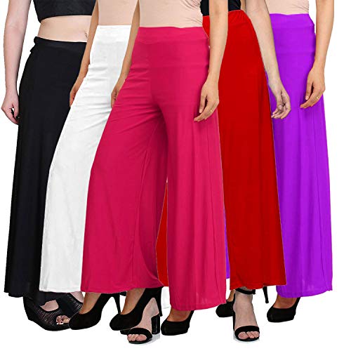 Image of Pixie Stylish Casual Wear MalaiPant Palazzo Combo Pack of 5 - Free Size