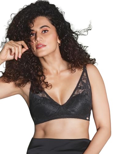 Image of Enamor Bamboo Cotton IB25, Women's Lace Plunge Bra - 3X Softer, 4X More Absorbent, Antimicrobial, Padded, Wirefree, High Coverage