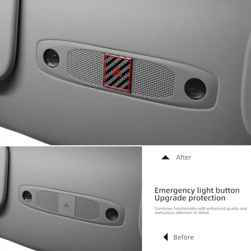 Image of BETTERHUMZ Car Interior Carbon Fiber Sticker Compatible with Tesla Model 3 2023-2020 Model Y 2024-2020 Roof Warning Button Trim Reading Light Cover Accessories (Black)