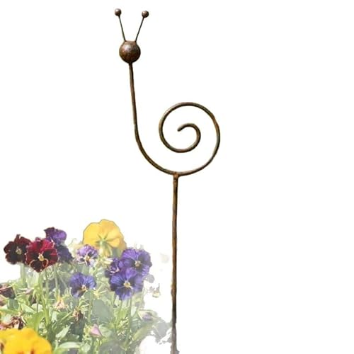 Rust Metal Snail Plant Support Stake, Minimalist Garden Decoration