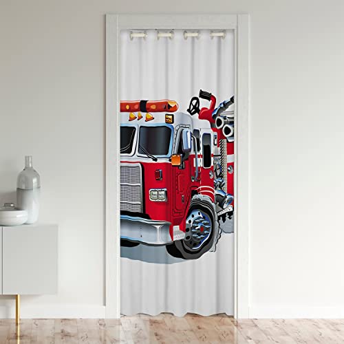 Homemissing Véhicules de Pompiers Rideau Occultant Rideaux Voitures Rideau de Porte 86x203cm Firefighter pour Chambre Salon Rideaux Exterieur d'entrée...