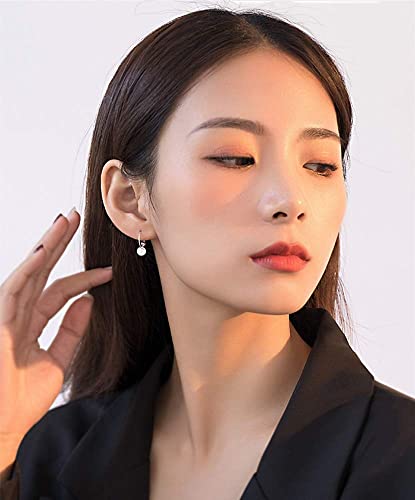 Sterling Silver Disc Drop Dangle Ball Bead Small Hoop Earrings For Women Girls Huggie Endless Round Hoops Cartilage Helix Stud Tragus Minimalist Sleeper Pierced Ear Nickel Free 8Mm (Polished Silver) #TOP3