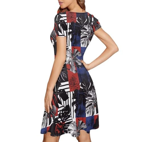 Image of HUGS IDEA Womens Puffy Swing Midi Dress Round Neck Short Sleeve Party A-Line Dresses