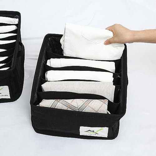 Image of House of Quirk Cotton Linen Set Of 3 Underwear Organizer Set - 5 /6 /9-Compartment Dividers For Closet & Drawer (Black)