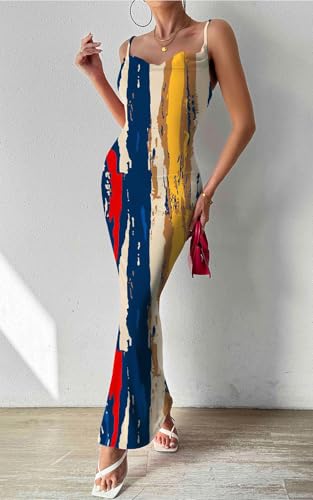 Image of PRETTYGARDEN Women's 2026 Summer Floral Spaghetti Strap Maxi Dress Stretch Sexy Bodycon Dress Backless Slip Long Dresses