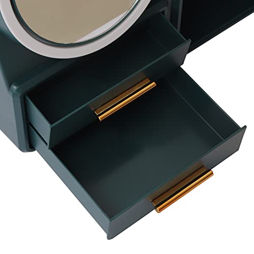 Titunjian Cosmetics Organizer With Led Lighted Mirror 3 Color Setting Makeup Storage Organizer Cosmetic Storage Display Case Waterproof Dustproof Skincare Organizer For Bathroom Vanity Dresser (Green) #TOP6