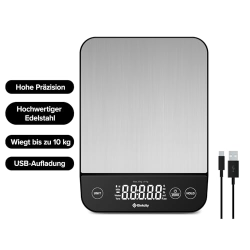 Etekcity 10kg Küchenwaage Digital - Edelstahl Waage Küche mit USB-Aufladung – Ansicht 3