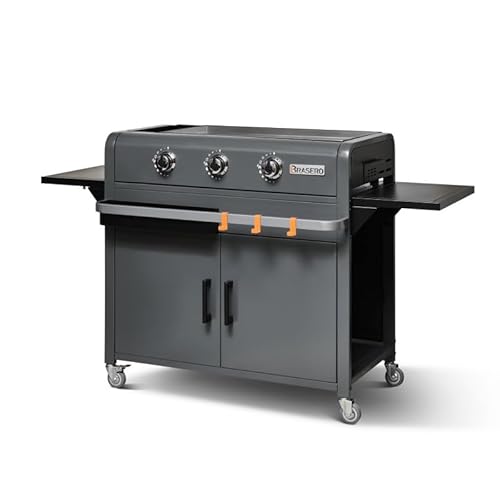 BRASERO - Plancha Lola sur chariot équipé Gun Metal - 3 Feux à gaz - Jusqu'à 12 convives - Surface de cuisson 68,5 x 35,50 cm - 7,2 KW - Récupérateur de graisse, Gun Metal