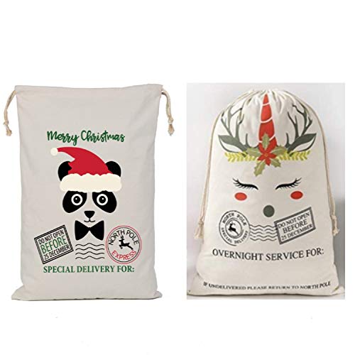 Santa Sacks Personalizied Canvas Santa Bags Kids Large Christmas Bags with Drawstring for Christmas Decoration in Size 19x27 inches