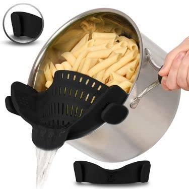 Kiizo Clip On Colander, Pasta Strainer, Colander Fits All Pans, Silicone Strainer, Clip On Food Strainer, Dishwasher Safe, Vegetable And Fruit Strainer, Black #TOP6