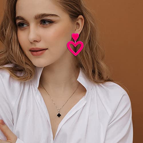 4 Pcs Bohemian Long Tassel Dangle Earrings Raffia Earrings Dangle Geometric Earrings Hot Pink Earrings For Women Girls #TOP2