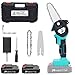 BABEJIA 24VF Mini Motosierra Bateria, Motosierra Bateria Pequeña Portátil de 4 Pulgadas para Podar Árboles / Corte de Madera, con Adaptador de Corriente Certificado (2 Baterías y Caja) - Azul Cian