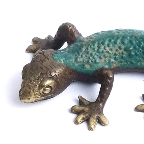 Bali Art Bronze Antique - Gecko comme talisman - trompeuse - Petit ami et porte-bonheur comme décoration pour salon ou salle de bain [12 x 7 x 2 cm] Cover
