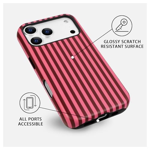 NITITOP Compatible for iPhone 17 Pro Case Cute Matte Magnetic Compatible with MagSafe Vertical Striped for Woman Girl Man Boy Hybrid 2 Layers Back Shockproof Protective Cover - Wine Red Pink by NITITOP - Used condition - Image 6