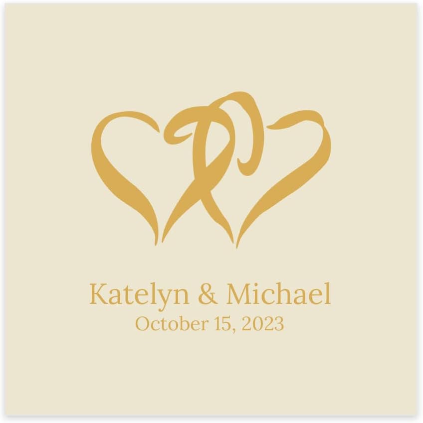 Personalized Interlocking Hearts Ivory Beverage Napkins / 100 Custom Love Ecru Cocktail Napkins/Romantic Anniversary Couple Heart Design/Wedding Engagement Party 3 Ply Napkin/Made In The USA
