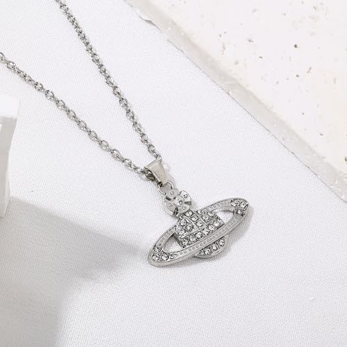 Collier Saturne pendentif planète mixte acier inoxydable argenté - 4