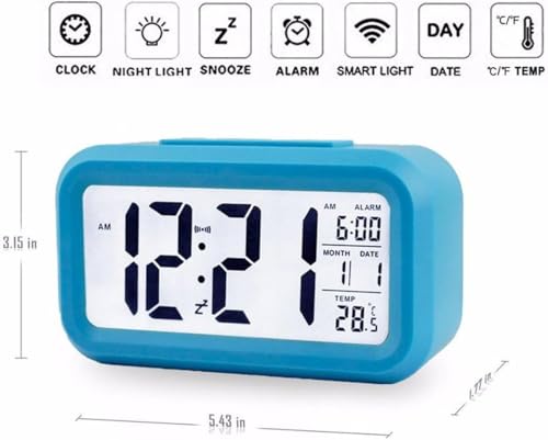 Image of Jamboree!!! Multi-Function Digital Alarm Clock with Temperature, Date, Alarm & Snooze, LED Desk Clock for Home & Office (Blue)