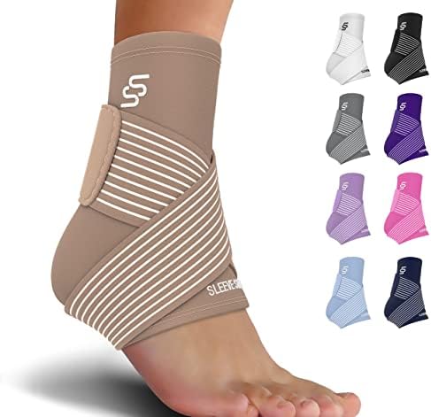 Sleeve Stars Ankle Brace for Plantar Fasciitis Relief, Ankle Wrap & Ankle Brace for Women & Men w/ Ankle Support Strap for Sprained Ankle & Heel Protectors Sleeve, Heel Brace for Heel Pain (Single/Beige)