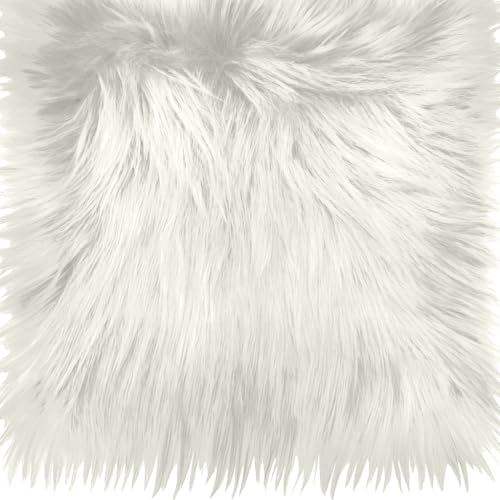 25x25CM White Faux Fur Fabrics Square Plush Fluffy Fuzzy Cut Craft Fur Craft Beard Hair Beard Miniature Dolls Rugs Mats Gift Winter Halloween Christmas Costume Party Decorations