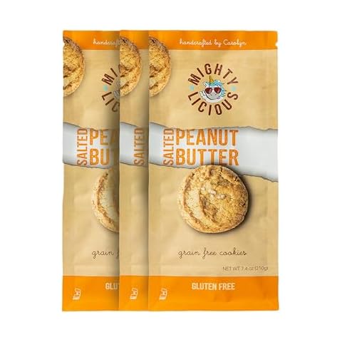 Mightylicious – Handcrafted Cookies | Soft & Chewy | Gluten-Free | Dairy-Free | non-GMO | Kosher | Better for You Snack | Allergen Friendly | Salted Peanut Butter - 7.4 Oz (3 Pack) Cover