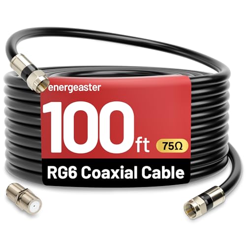 energeaster 100FT RG6 Coaxial Cable with F-Type Connector Coax Cable Cord Extender High Speed Internet Indoor Broadband and Digital TV Aerial for Satellite Antenna DVR VCR HDTV Black
