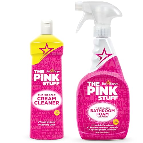 Stardrops - The Pink Stuff -Bathroom Foam Cleaner and Cream Cleaner Bundle (1 Bathroom Foam Spray, 1 Cream Cleaner)