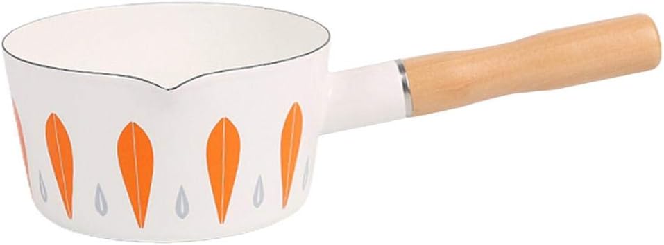 Japanese Style Enamel Milk Pan Mini Butter Warmer 1L Pot Pan Cookware Wooden Handle 15cm Dia-B (B)